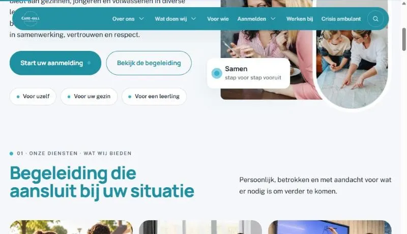 The homepage: sign up in one tap, with quick choices for yourself, your family or a pupil.