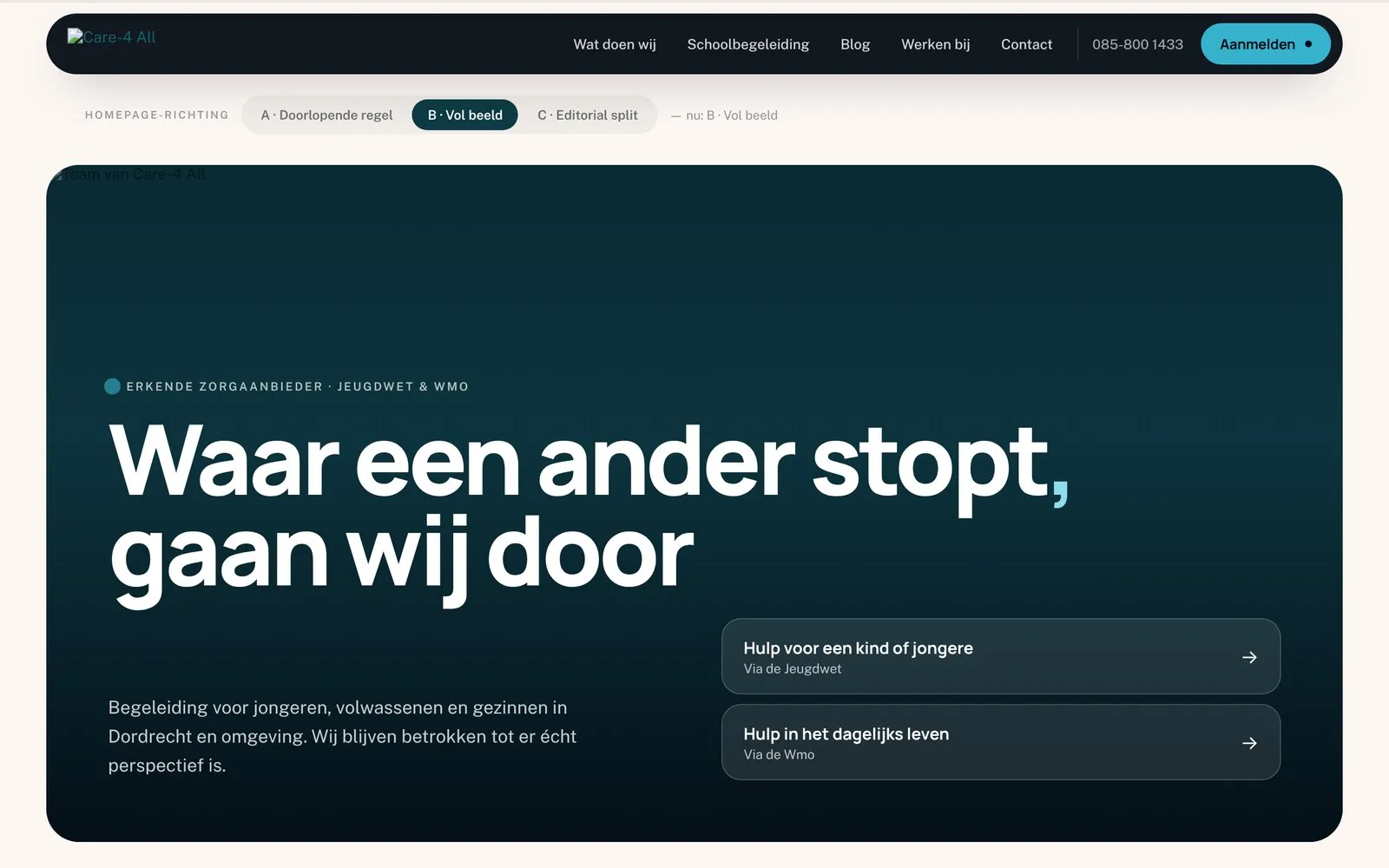 One of three design directions for the homepage.