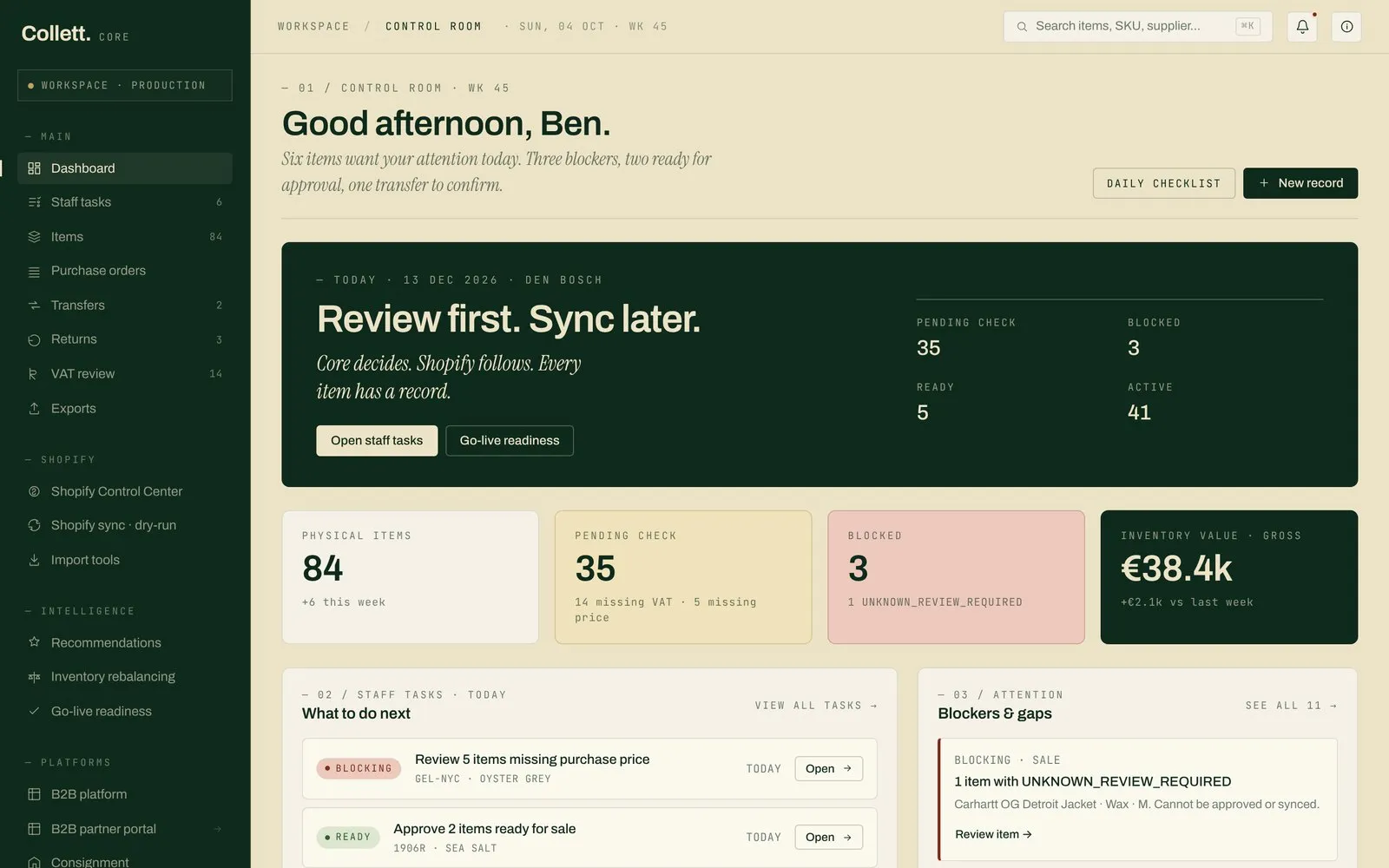 Collett Core — Custom software for inventory, VAT and consignment